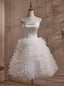 White Tulle Tiers Tea Length Wedding Dress