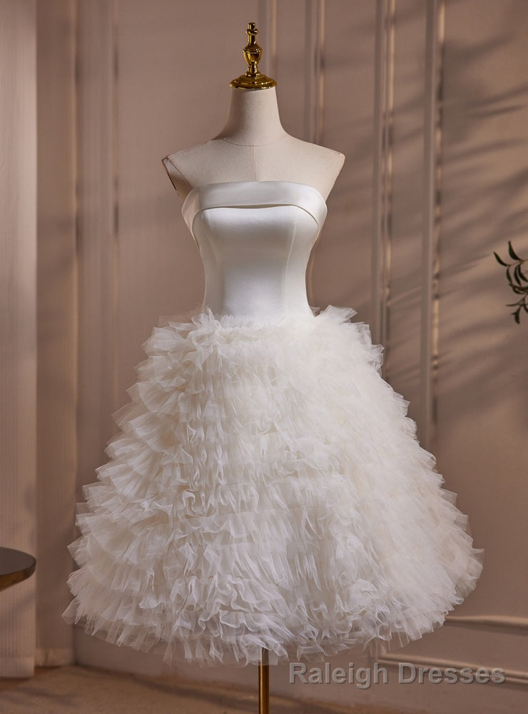 White Tulle Tiers Tea Length Wedding Dress Main image
