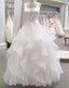 White Tulle V Neck Long Ruffles Formal Prom Dress, Wedding Dress
