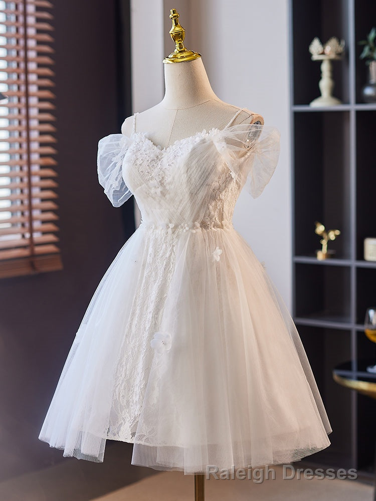 White Tulle with Lace Off Shoulder Short Prom Dress, White Prom Dress Formal Dress Main image