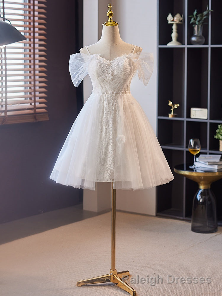 White Tulle with Lace Off Shoulder Short Party Dress, White Prom Dress Formal Dress Secondary image