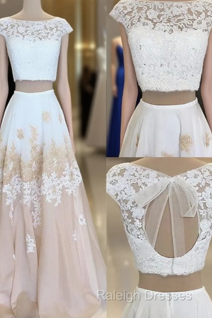 White Two Pieces Lace Long Prom Dress, White Evening Dress Main image