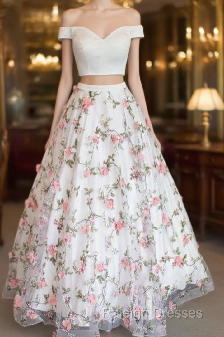 White Two Pieces Tulle Long Prom Dress, Tulle Evening Dress 0021 Main image