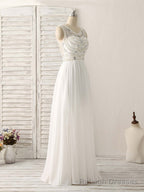White V Neck Chiffon Long Prom Dresses, White Long Prom Dresses