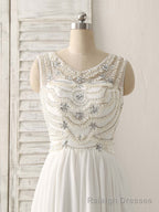 White V Neck Chiffon Long Prom Dresses, White Long Prom Dresses