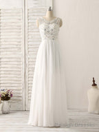 White V Neck Chiffon Long Prom Dresses, White Long Prom Dresses