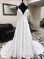 White V Neck Lace Backless Wedding Dress