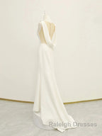 White v neck long prom dress, white evening dress
