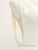 White v neck long prom dress, white evening dress