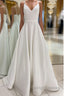 White v neck satin long prom dress white evening dress