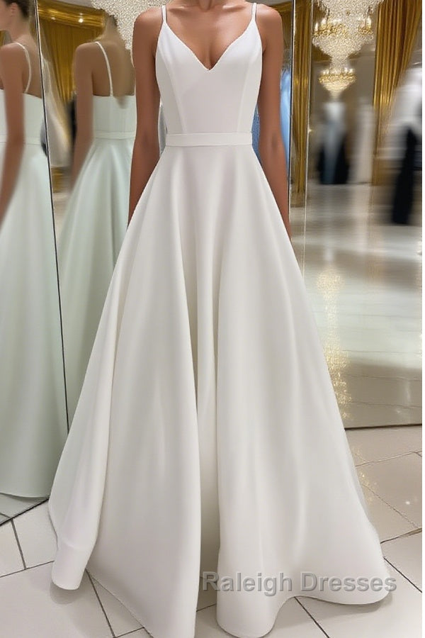 White v neck satin Prom Dresses Long white Prom Dresses