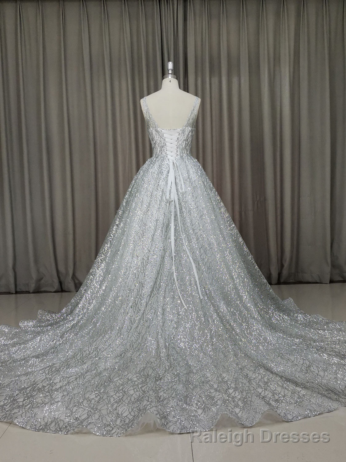 White V Neck Sequin Tulle Long Prom Dress White Tulle Evening Dress