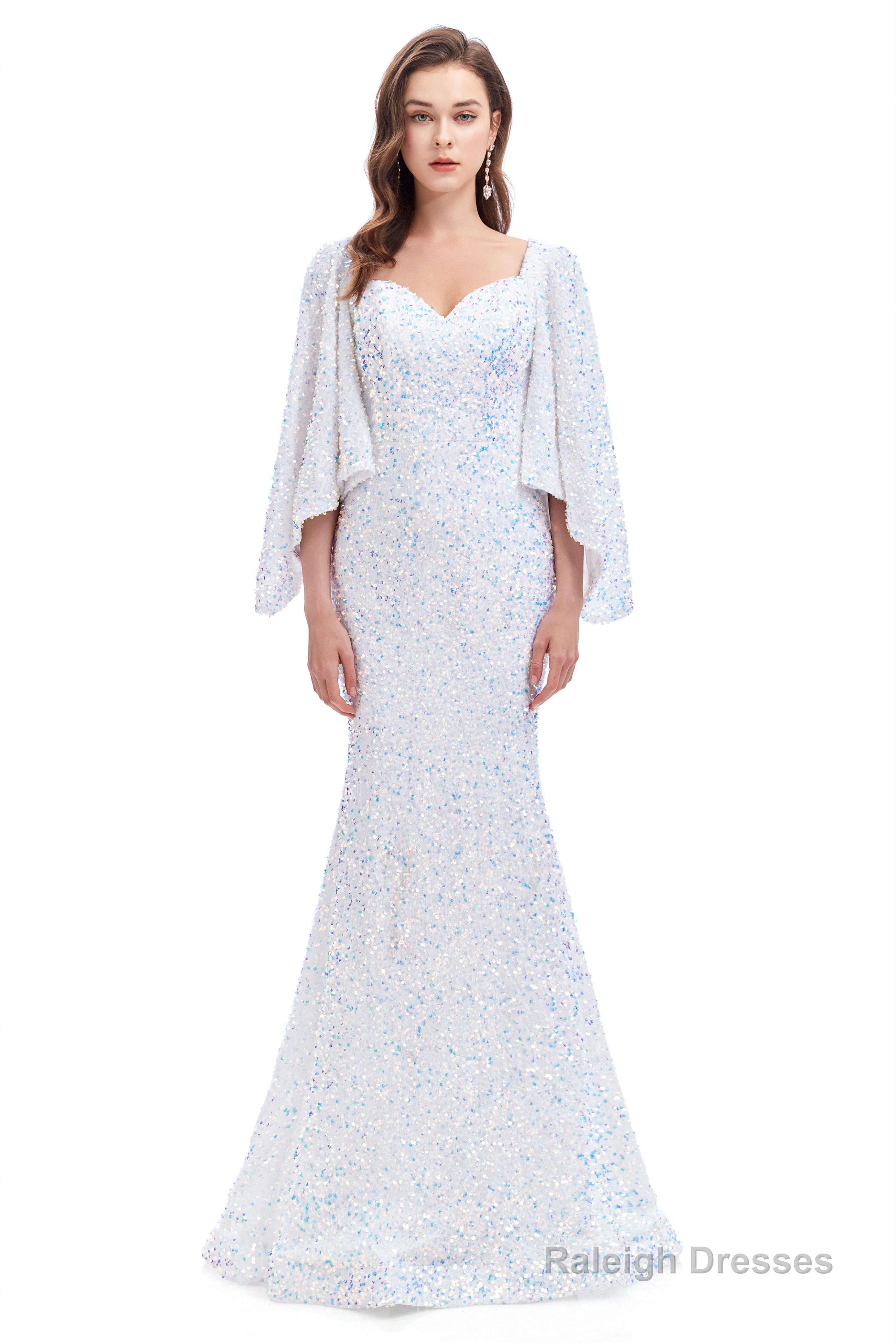 V-Neck Sequins Mermaid Prom Dresses with Sleeves