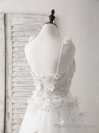 White V Neck Tulle Beads Long Prom Dress White Prom Dress
