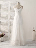 White V Neck Tulle Lace Long Prom Dress White Prom Dress
