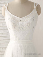 White V Neck Tulle Lace Long Prom Dress White Prom Dress