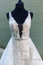 White v neck tulle lace Prom Dresses Long white tulle lace Prom Dresses