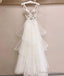 White V Neck Tulle Lace Long Prom Dresses White V Neck Prom Dresses