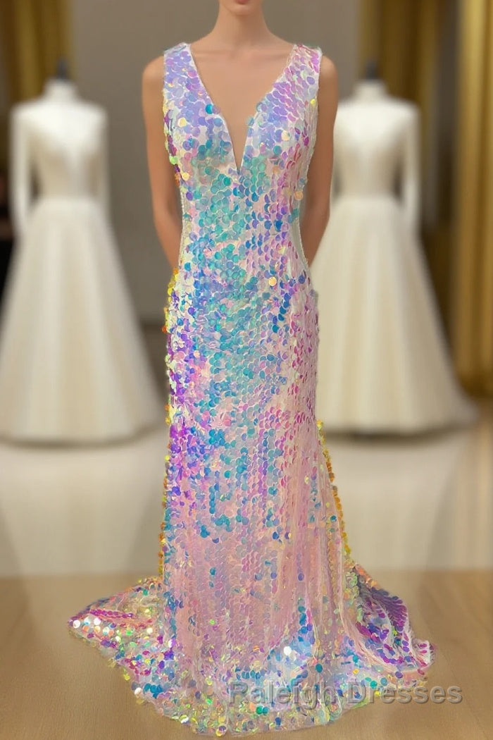Mermaid V-Neck Sequined Long Prom Dress Main image