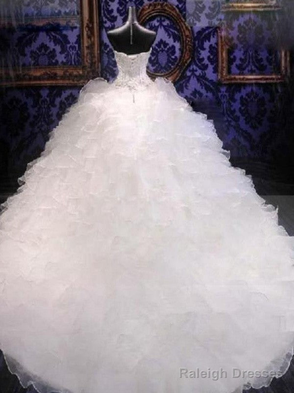 Wholesale Ball Gowns Sleeveless Sweetheart Chapel Train Beading Sequin Organza Wedding Dress