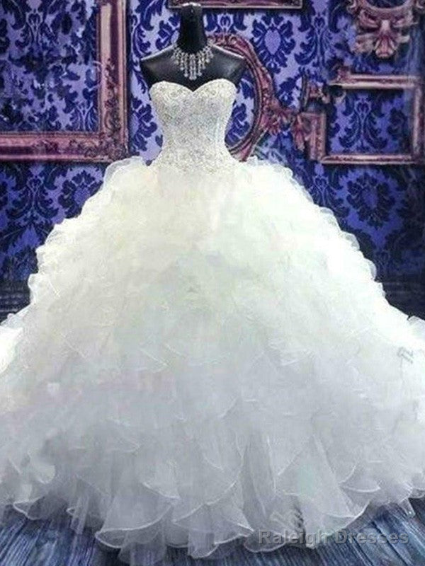 Wholesale Ball Gowns Sleeveless Sweetheart Chapel Train Beading Sequin Organza Wedding Dress