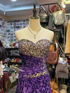 Wild Purple And Black Leopard Print Mermaid Strapless Chiffon Long Formal Prom Dress