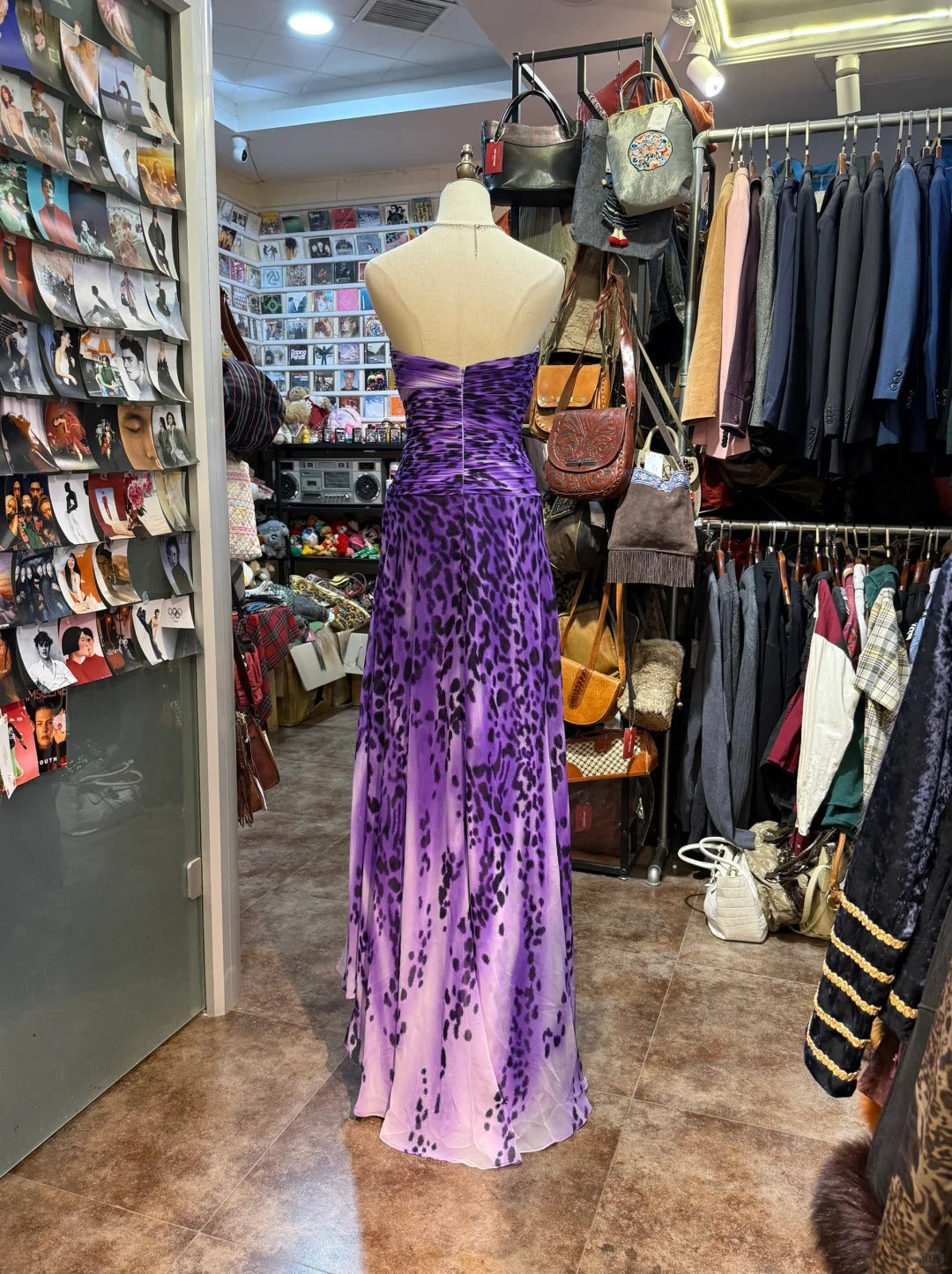 Wild Purple And Black Leopard Print Mermaid Strapless Chiffon Long Formal Prom Dress