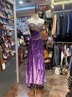 Wild Purple And Black Leopard Print Mermaid Strapless Chiffon Long Formal Prom Dress
