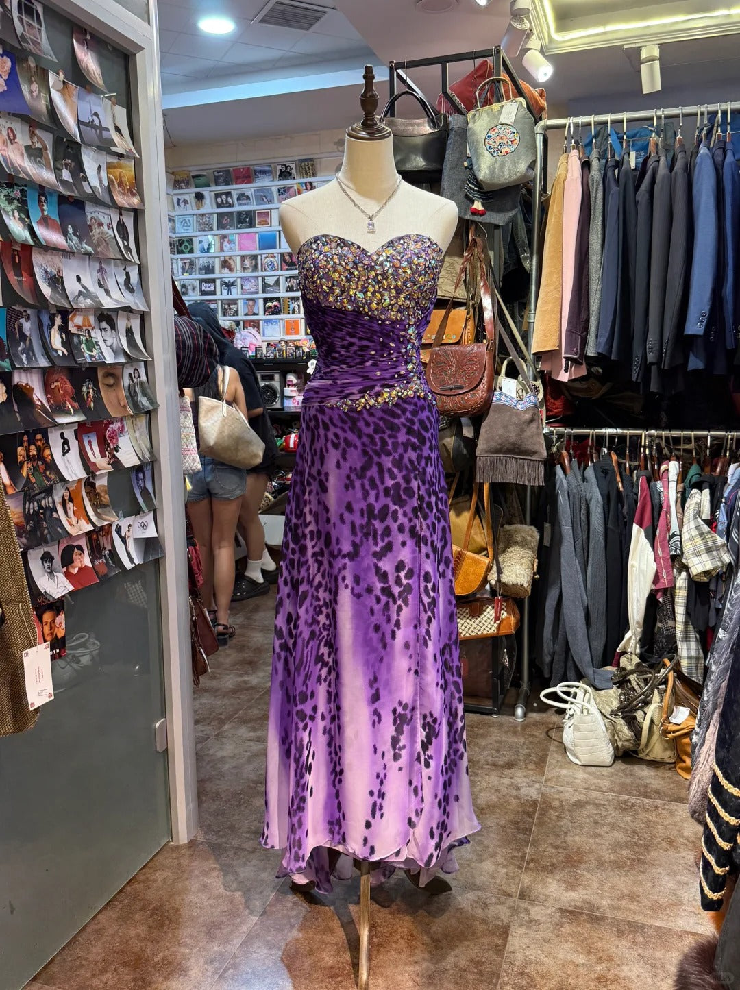 Wild Purple And Black Leopard Print Mermaid Strapless Chiffon Long Formal Prom Dress