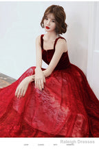 Wine Red A-Line Floor Length Velvet And Tulle Straps  Evening Dress Prom Dress
