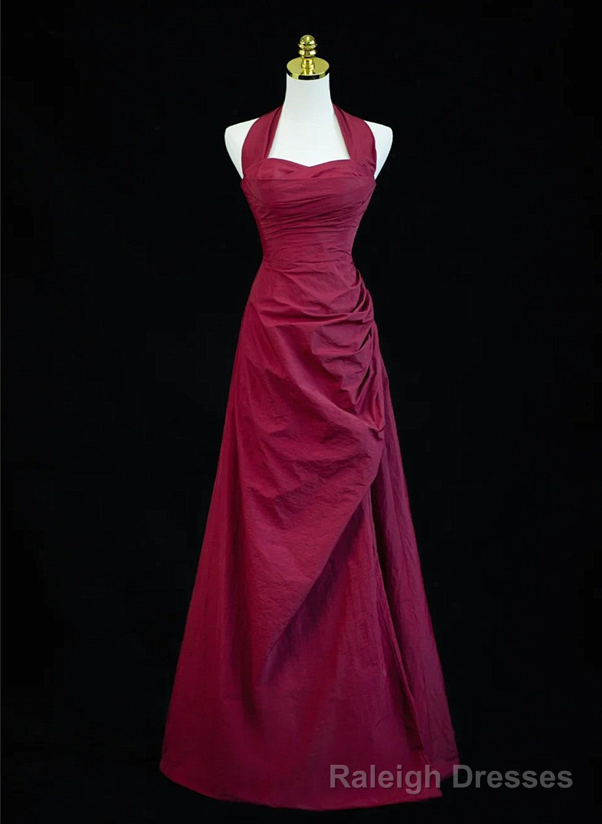 Wine Red A-Line Halter Vintage Style Prom Dress, Wine Red Long Evening Dress