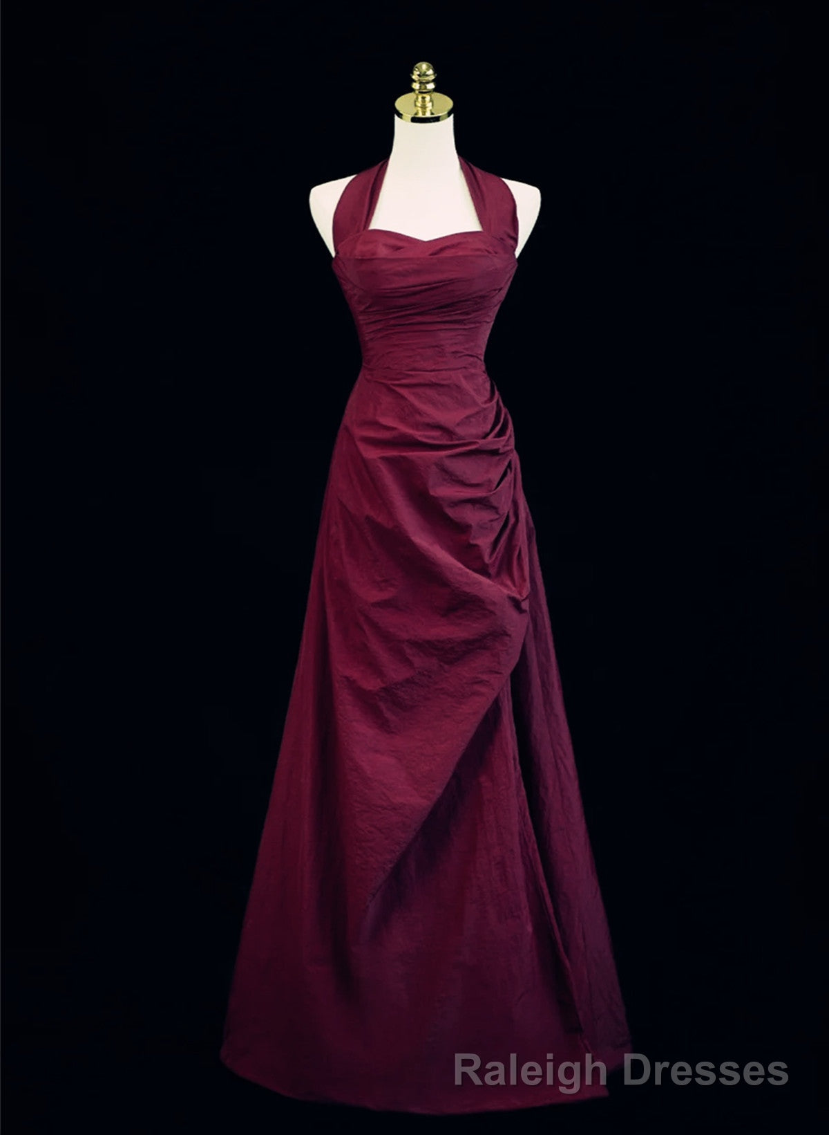 Wine Red A-Line Halter Vintage Style Prom Dress, Wine Red Long Evening Dress