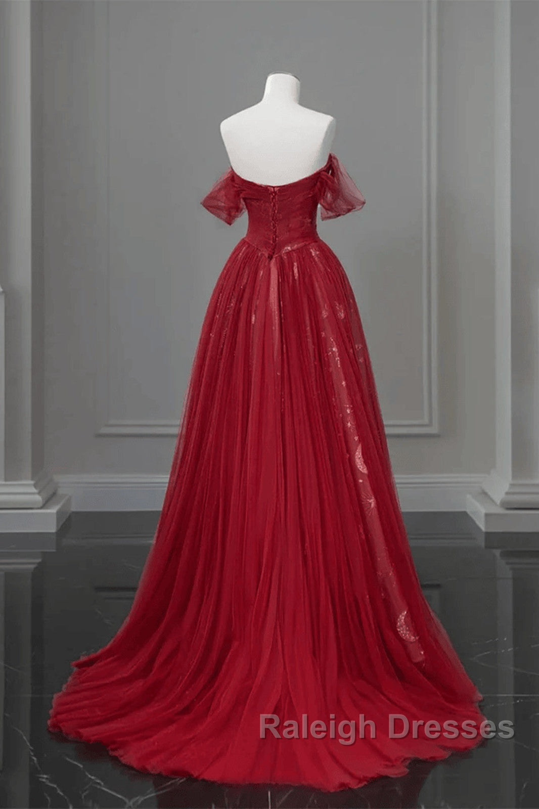 Wine Red A-Line Tulle Sweetheart Floor Length Party Dress, Wine Red Tulle Prom Dress