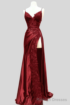 Wine Red Appliques Mermaid Long Formal Dress