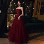 Wine Red Floral Lace And Tulle Long Evening Gown Party Dress, Burgundy Formal Dresses 2026
