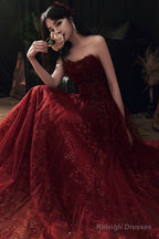 Wine Red Floral Lace And Tulle Long Prom Gowns Prom Dresses Burgundy Prom Dress