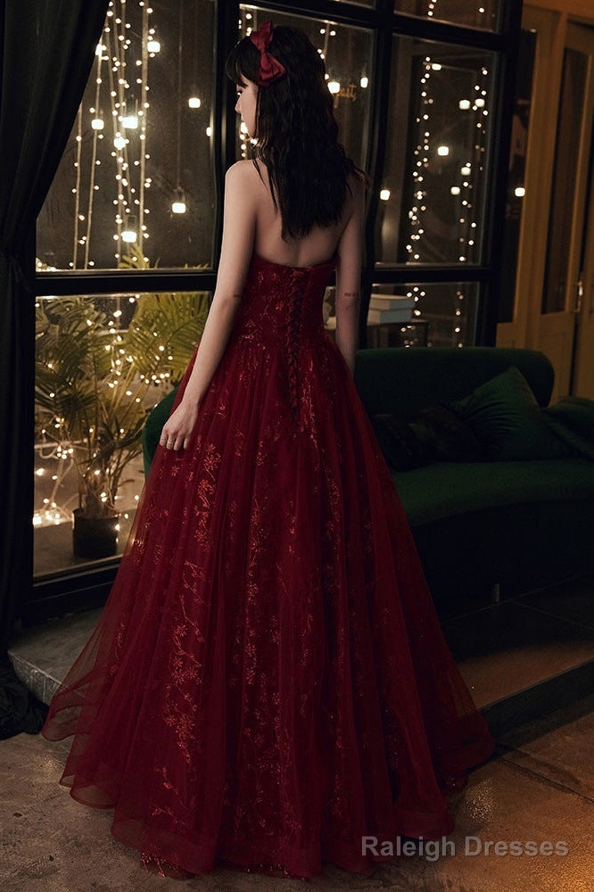 Wine Red Floral Lace And Tulle Long Prom Gowns Prom Dresses Burgundy Prom Dress