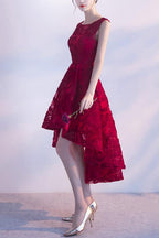 Wine Red Lace High Low Charming Prom Dresses Junior Prom Dresses Cute Prom Dresses