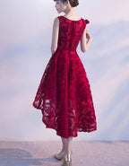 Wine Red Lace High Low Charming Prom Dresses Junior Prom Dresses Cute Prom Dresses
