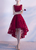 Wine Red Lace High Low Charming Prom Dresses Junior Prom Dresses Cute Prom Dresses