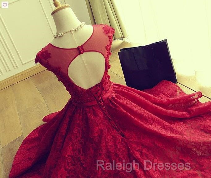 Wine Red Lace Knee Length Round Neckline Party Dress, Cute Homecoming Dresses