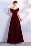 Wine Red Long Party Dress Velvet Evening Dress, A-Line Off Shoulder Prom Dress