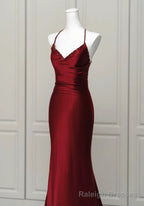 Wine Red Mermaid Backless Long Prom Dress, Wine Red Long Prom Dress