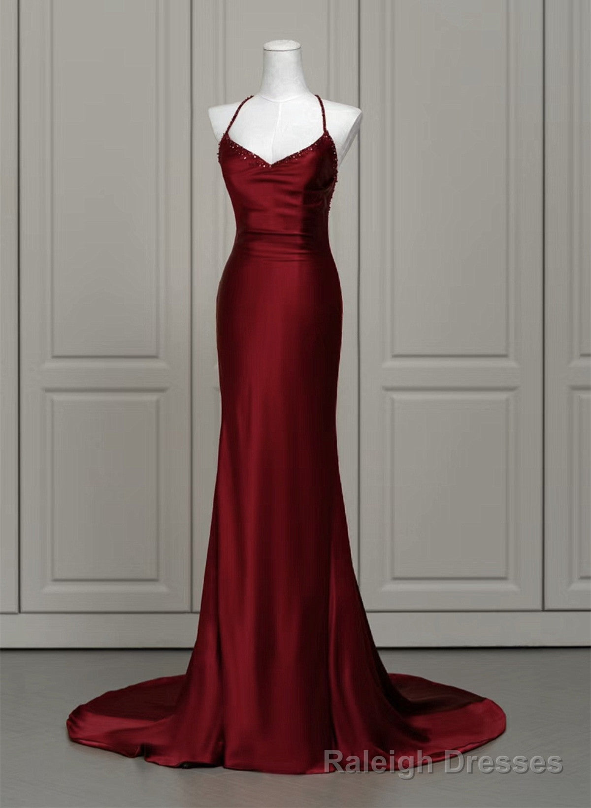 Wine Red Mermaid Backless Long Evening Dress, Wine Red Long Prom Dress Main image