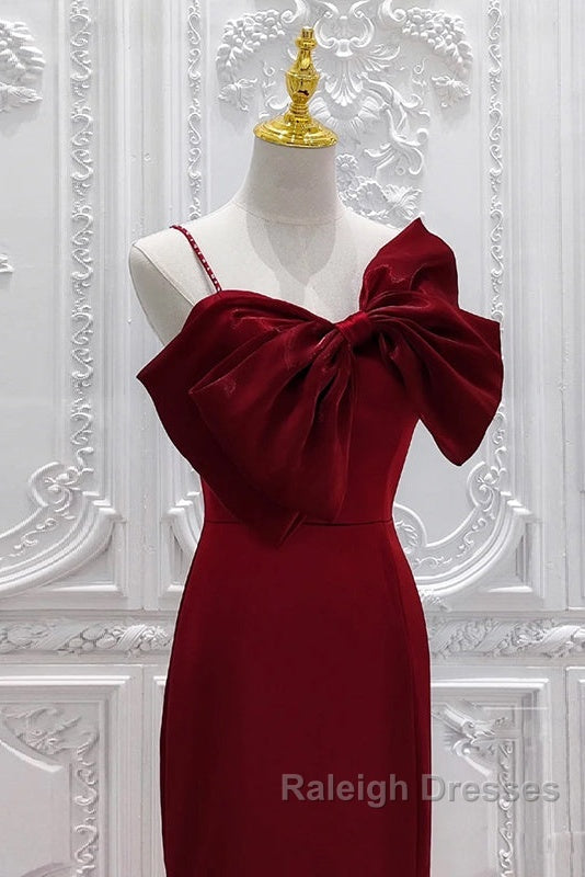 Wine Red Mermaid Evening Gown With Leg Slit, Straps Long Prom Dresses Secondary image