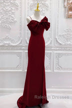 Wine Red Mermaid Prom Gown With Leg Slit Straps Long Prom Dress