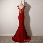Wine Red Mermaid Floor Length Low Back Prom Dress, Burgundy Prom Dress