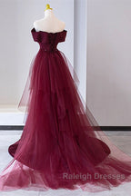 Wine Red Mermaid Lace-Up Satin Long Formal Dress, Wine Red Off Shoulder Evening Dress