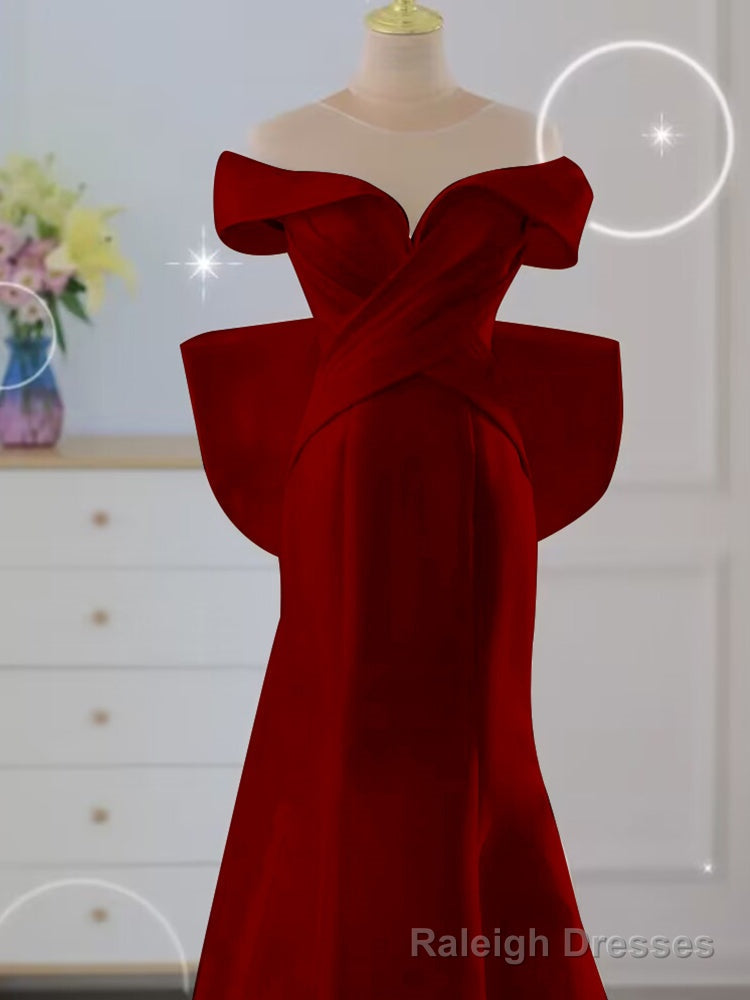 Wine Red Mermaid Long Prom Dress with Bow, Wine Red Wedding Prom Dress Secondary image