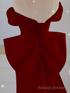 Wine Red Mermaid Long Party Dress with Bow, Wine Red Wedding Party Dress